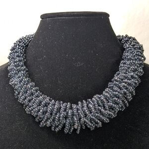 Oilslick Seedbead Graduated Loop & Spiral Statement Necklace, Handmade, Adjust.